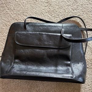 Elegant Black Leather Laptop Bag